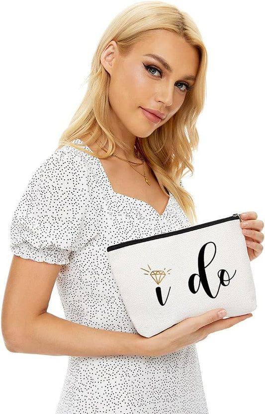 Engagement Gifts for Her,Bridal Shower Gifts-I Do-Bride Gifts,Makeup Bag Make up Pouch Bride to Be Gift Wedding Vows(Makeup Bag-I Do)