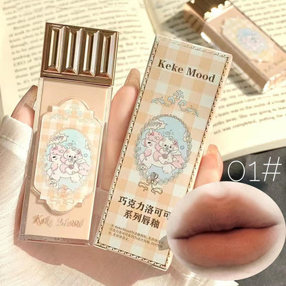 3Pcs Matte Nude Lip Gloss Set, 3 Colors Silky Velvet Lipstick with Cute Chocolate Shape Package, Non-Stick Cup Long Lasting Waterproof Lip Stain Lip Tint, Daily Professional Lip Makeup