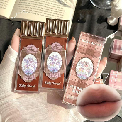 3Pcs Matte Nude Lip Gloss Set, 3 Colors Silky Velvet Lipstick with Cute Chocolate Shape Package, Non-Stick Cup Long Lasting Waterproof Lip Stain Lip Tint, Daily Professional Lip Makeup